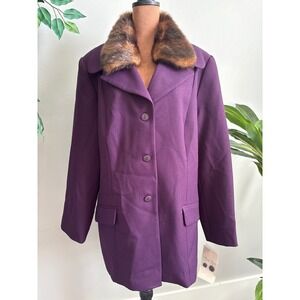 Vintage Terry Lewis Classic Luxuries Womens Purple Faux Fur Collar Jacket‎ L NWT